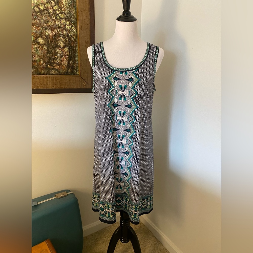 Max Studio Women's Sleeveless Dress in Green, Navy Blue & White, Size L